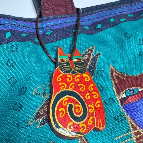 Laurel Burch Cat Feline Shoulder Tote Bag Beaded Sun N Sand Zipper Colorful Art - Picture 8 of 16